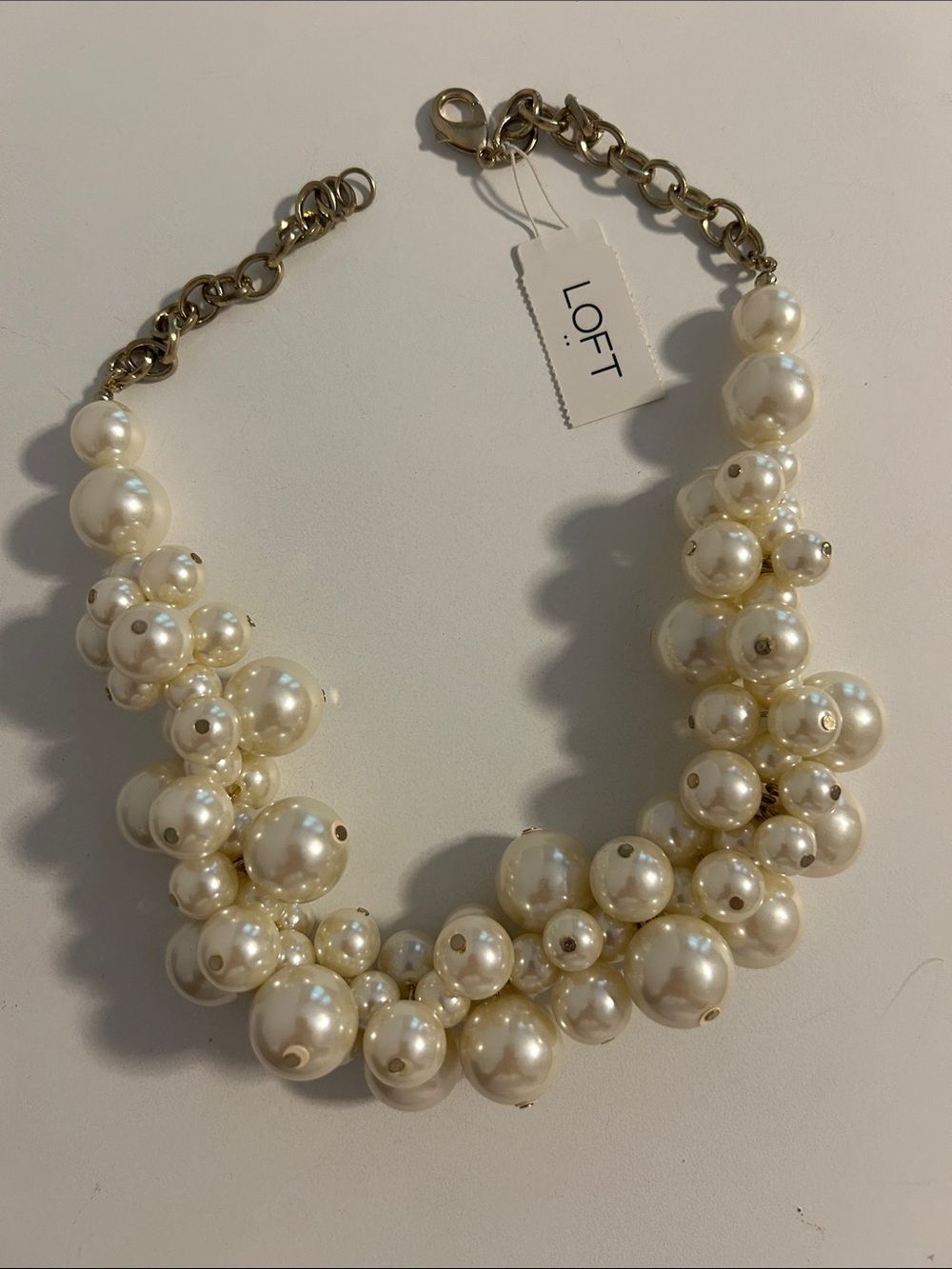 LOFT Cream Cluster Pearl Bib Necklace with Gold-Tone Chain